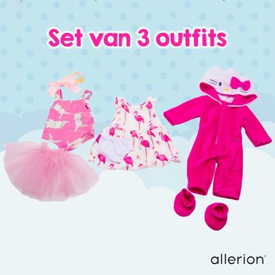 Allerion Allerion Kleertjes Set - Geschikt voor Poppen - 3 stuks - Poppenkleding - Poppen kleertjes - Verschillende Kleuren en Motieven - In Opbergzakje - Past door Brievenbus