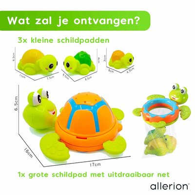 Allerion Allerion Schildpadden Badspeelgoed Set - Vanaf 1 jaar - Met 4 Rubberen Schildpadden