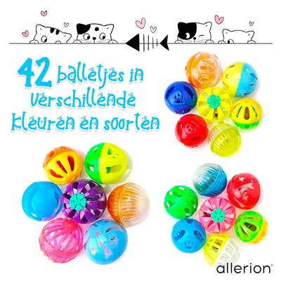 Allerion Allerion Kattenspeelgoed Balletjes Set - Katten Speeltjes Intelligentie - 42-delig - Plastic Balletjes - Verschillende Vormen en Kleuren