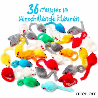 Allerion Allerion Kattenspeelgoed Muizen Set - Katten Speeltjes Intelligentie - 36-delig - Zachte Felgekleurde Muisjes - In Cadeauverpakking