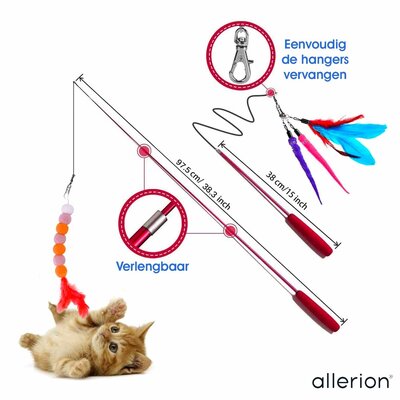 Allerion Allerion Kattenspeelgoed Hengel Set - Katten Speeltjes Intelligentie - 2 Hengels en 12 Veertjes - In Cadeauverpakking