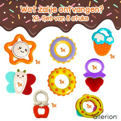 Allerion Allerion Baby Bijtringen Set - 8 Verschillende - Rammelaar - Bijtspeelgoed – Vanaf 0 jaar