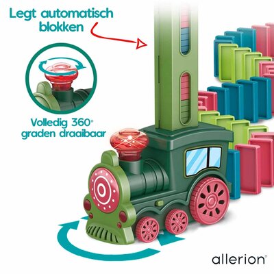 Allerion Allerion Domino Set Trein - Domino Stenen Spel voor Kinderen - 120 Dominostenen en 11 Attributen - STEM Speelgoed