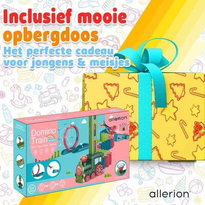 Allerion Allerion Domino Set Trein - Domino Stenen Spel voor Kinderen - 120 Dominostenen en 11 Attributen - STEM Speelgoed