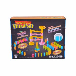 Allerion Allerion Domino Set Medium - Domino Stenen Spel voor Kinderen - Met Knikkerbaan - 82 Dominostenen - 7-delige knikkerbaan - 8 Attributen