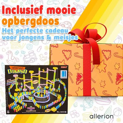 Allerion Allerion Domino Set XL - Domino Stenen Spel voor Kinderen - Met Knikkerbaan - 308-delig - Veel Attributen