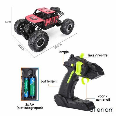 Allerion Allerion Afstand Bestuurbare Auto 4X4 - RC Auto voor Jongens - Buiten - Oplaadbare Batterij via USB