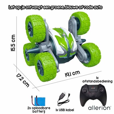 Allerion Allerion Afstand Bestuurbare Auto 6 Wielen - RC Auto voor Jongens - Waterproof - Stunt Model - Met Licht - Oplaadbare Batterij via USB