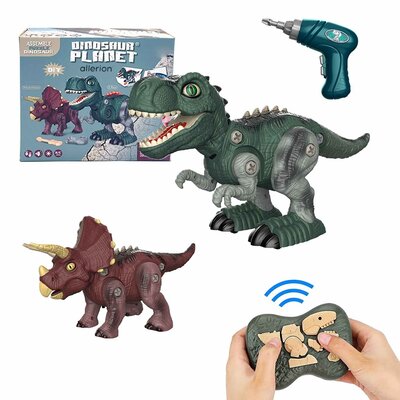 Allerion Allerion Dinosaurus 3D Puzzel Set - 2 Dino’s RC - T-Rex en Triceratops - Met Automatische Schroefmachine - Bestuurbare Dino - Bouwpakket