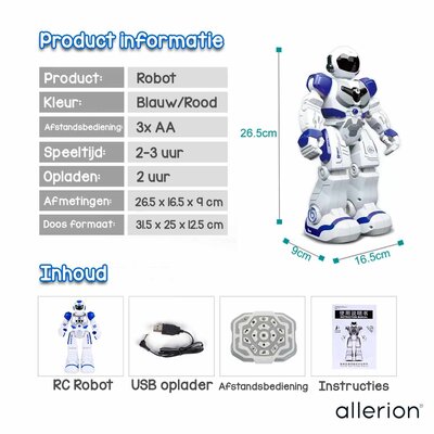 Allerion Allerion Intelligente Robot - RC Robot Speelgoed - Reageert op Handgebaren - Voor Jongens en Meisjes - Blauw of Rood