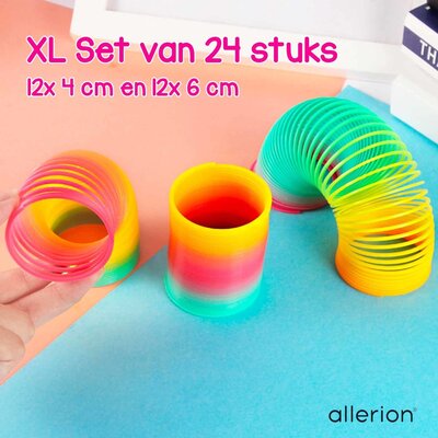 Allerion Allerion Trapveer Set - Traploper Slinky Speelgoed - 24 stuks - Regenboog Kleuren - Verschillende formaten