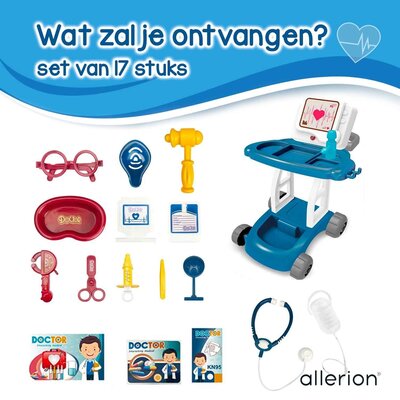 Allerion Allerion Doktersset - Dokter Speelgoed voor Kinderen - Met Kar en veel Accessoires - Met Geluid en Licht - Voor Jongens en Meisjes