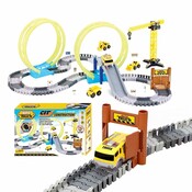 Allerion Allerion Looping Racebaan - Bouwplaats Thema - 2 Loopings - Met Zelfrijdende Auto - 144-delig - Veel Accessoires