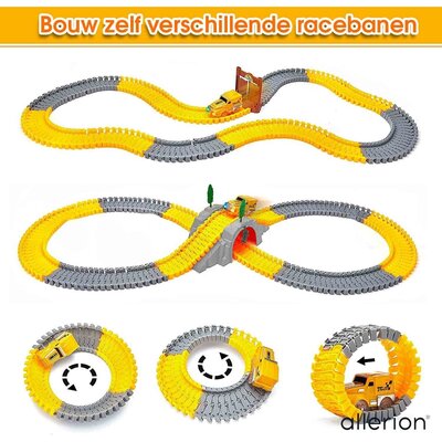 Allerion Allerion Looping Racebaan - Bouwplaats Thema - 2 Loopings - Met Zelfrijdende Auto - 144-delig - Veel Accessoires