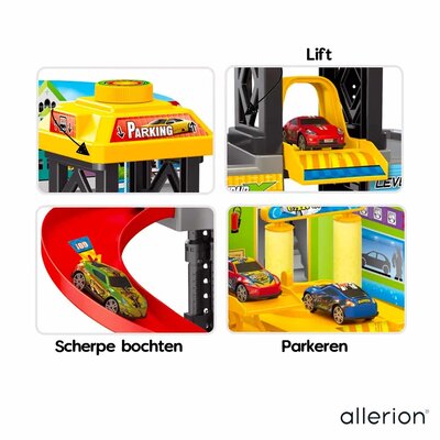 Allerion Allerion Speelgoed Garage - Autogarage - Met Verdiepingen - Voor Jongens en Meisjes - Met 4 Autootjes