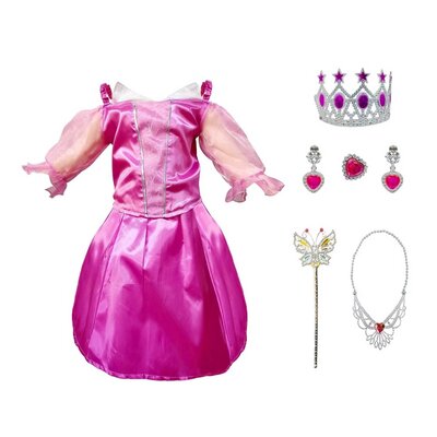 Allerion Allerion Prinsessenjurk Meisje Roze - Verkleedkleren voor Kinderen - Roze Prinsessen Jurk - Inclusief Accessoires - Maat 100 - 140cm / 3 tot 8 jaar