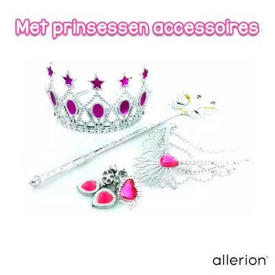 Allerion Allerion Prinsessenjurk Meisje Roze - Verkleedkleren voor Kinderen - Roze Prinsessen Jurk - Inclusief Accessoires - Maat 100 - 140cm / 3 tot 8 jaar