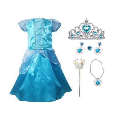 Allerion Allerion Prinsessenjurk Meisje Blauw - Verkleedkleren Elsa Frozen - Blauw Prinsessen Jurk - Inclusief Accessoires - Maat 100-140cm / 3 tot 8 jaar
