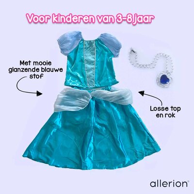 Allerion Allerion Prinsessenjurk Meisje Blauw - Verkleedkleren Elsa Frozen - Blauw Prinsessen Jurk - Inclusief Accessoires - Maat 100-140cm / 3 tot 8 jaar