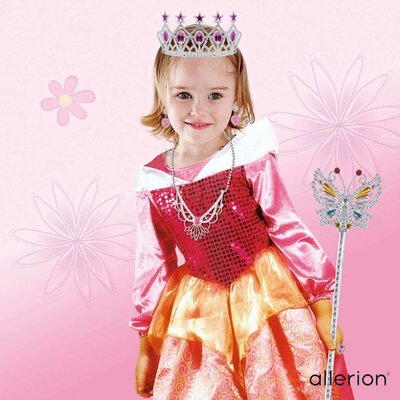 Allerion Allerion Prinsessenjurk Meisje Doornroosje - Verkleedkleren - Rood Prinsessen Jurk - Inclusief Accessoires - Maat 100-140cm / 3 tot 8 jaar