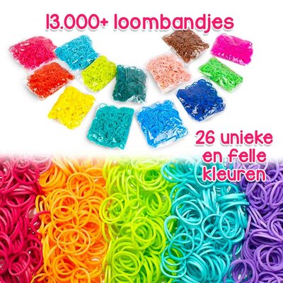 Allerion Allerion Loombandjes Aanvul Set - 12.000 Loom Elastiekjes - 26 Kleuren - Inclusief Accessoires - Knutselset