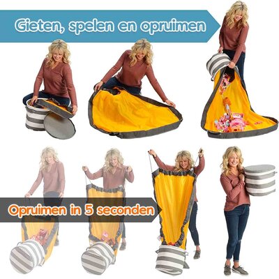 Allerion Allerion Speelgoed Opbergdoos - Speelkleed - Voor Binnen en Buiten - Grijs en Geel - 150cm x 150cm - Inclusief handvaten