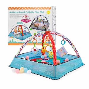 Allerion Allerion Baby Gym Ballenbak - Baby Speelmat - Opvouwbaar - Met 5 Hangers en 18 Ballen - Blauw – 80cm x 80cm