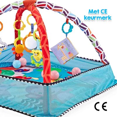 Allerion Allerion Baby Gym Ballenbak - Baby Speelmat - Opvouwbaar - Met 5 Hangers en 18 Ballen - Blauw – 80cm x 80cm