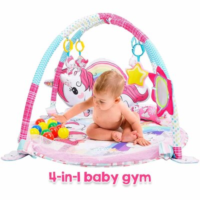 Allerion Allerion Luxe Baby Gym Ballenbak Unicorn - Baby 4-in-1 Speelmat - Roze Eenhoorn Thema - 80cm x 80cm