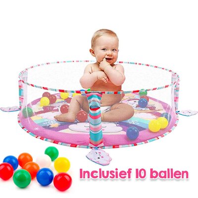 Allerion Allerion Luxe Baby Gym Ballenbak Unicorn - Baby 4-in-1 Speelmat - Roze Eenhoorn Thema - 80cm x 80cm