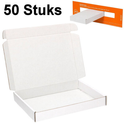 Merkloos 50 Stuks Brievenbusdoos A5 - KLEUR: WIT - 220x155x28 mm - Verzenddoos met bovenklep - Witte Brievenbusdozen