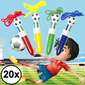 Decopatent Decopatent® Uitdeelcadeaus 20 STUKS Voetbal Pennen met 4 Kleuren aan Koord - Traktatie Uitdeelcadeautjes voor kinderen - Speelgoed