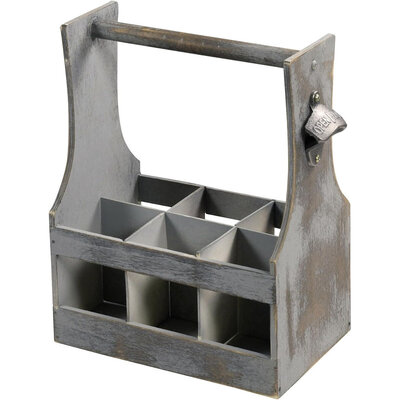 Kesper FSC® Houten Bierkrat met Bierflessen opener - Bier Flessenhouder voor 6 flessen met opener - Bier butler - Bierkrat Flessen Drager - Bier Krat - Afm. 25 x 16,8 x 32 Cm.