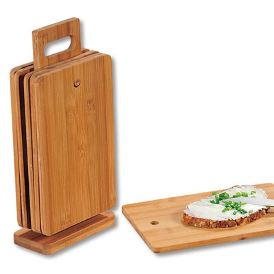 Kesper FSC® Bamboe Snijplanken Set - 7-delig - Met 1x standaard & 6x Bamboe Houten Snijplanken - Afm. Snijplanken: 22 x 14 x 0.8 Cm.