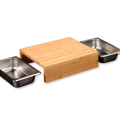 Kesper XL FSC® Bamboe Houten Snijplank met 2 RVS Laden  - 2in1 Verhoogde Snij Plank met 2 RVS Uitschuifbare laden aan de Zijkant (Opvangbakken) - Afm. 35 x 29 x 9.5 Cm.