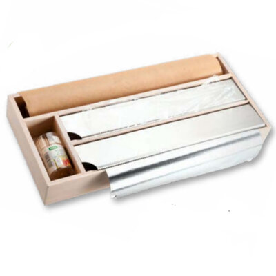 Kesper FSC® Keuken Foliedispenser voor 2 Rollen folie - Wit FSC® Bamboe Hout - Met 2 opbergvakken - Keuken lade Folie dispenser voor aluminium- & huishoudfolie