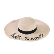 Decopatent Decopatent - Zonnehoed Dames - Hello Summer - Zomerhoed - Strohoed UV - Strandhoed Hoofddeksel met Brede rand - Hoed voor Volwassenen - Kleur: Naturel