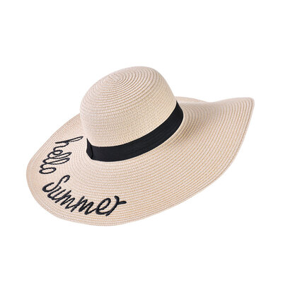 Decopatent Decopatent - Zonnehoed Dames - Hello Summer - Zomerhoed - Strohoed UV - Strandhoed Hoofddeksel met Brede rand - Hoed voor Volwassenen - Kleur: Naturel