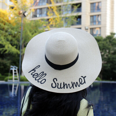 Decopatent Decopatent - Zonnehoed Dames - Hello Summer - Zomerhoed - Strohoed UV - Strandhoed Hoofddeksel met Brede rand - Hoed voor Volwassenen - Kleur: Naturel