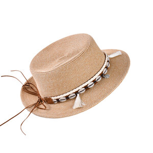 Decopatent Decopatent - Zonnehoed Dames Rond - Schelpen en Bedels Zomerhoed - Strohoed UV - Ø58 cm - Strandhoed Hoofddeksel Rond - Hoed voor Volwassenen - Kleur: Naturel