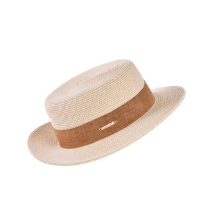 Decopatent Decopatent - Zonnehoed Dames Rond - Zomerhoed met Bruine Rand - Strohoed UV - Ø58 cm - Strandhoed Hoofddeksel Rond - Hoed voor Volwassenen - Kleur: Naturel met Bruine Rand