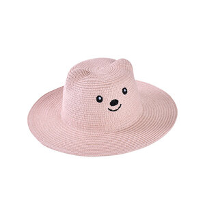 Decopatent Decopatent - Zonnehoed Kind Meisjes - Zomerhoed met vrolijk gezicht en oren - Kinderhoed - Strohoed UV - Strandhoed Hoofddeksel - Hoed voor Kinderen - Maat: 50-52 Kleur: Licht Roze