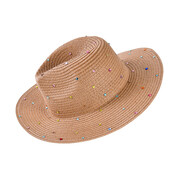 Decopatent Decopatent - Zonnehoed Dames - Festival Hoed met Glitters - Zomerhoed - Strohoed UV - Strandhoed Hoofddeksel met Brede rand - Hoed voor Volwassenen - Kleur: Naturel