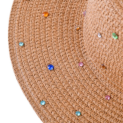Decopatent Decopatent - Zonnehoed Dames - Festival Hoed met Glitters - Zomerhoed - Strohoed UV - Strandhoed Hoofddeksel met Brede rand - Hoed voor Volwassenen - Kleur: Naturel