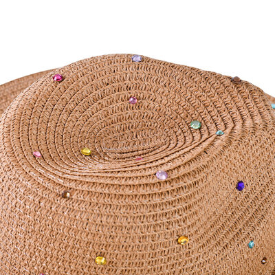 Decopatent Decopatent - Zonnehoed Dames - Festival Hoed met Glitters - Zomerhoed - Strohoed UV - Strandhoed Hoofddeksel met Brede rand - Hoed voor Volwassenen - Kleur: Naturel