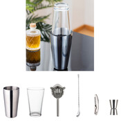 Decopatent Decopatent® PRO Cocktail Shaker Set 6-delig - Rvs Barset met Glas en Shaker - Maatbeker - Stamper Zeef - Mixer - Flessenopener - Cocktailshaker
