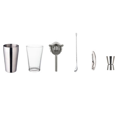 Decopatent Decopatent® PRO Cocktail Shaker Set 6-delig - Rvs Barset met Glas en Shaker - Maatbeker - Stamper Zeef - Mixer - Flessenopener - Cocktailshaker