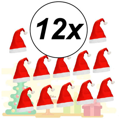 Decopatent Decopatent - 12 STUKS Kerstmutsen - Kerstmuts Volwassenen - Rood met Witte rand Kerst muts - Kerstmutsen voor Volwassenen - Man - Vrouw Kerstmuts