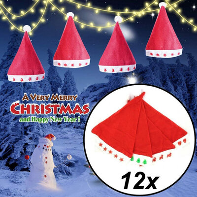 Decopatent Decopatent - 12 STUKS MIX Kerstmutsen met Verlichting - Kerstmuts met Lichtjes - Kerstmuts met LED-verlichting - Christmas Cap with Light - Kerst muts Volwassenen met Lampjes - INCLUSIEF Batterijen