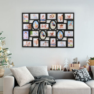 Decopatent Decopatent - XL Fotolijst Collage voor 24 Foto's van (15x10 & 10x15 Cm) - Fotolijsten - Fotolijstje met 24 fotokaders - 86.5 x 58 Cm - Zwart